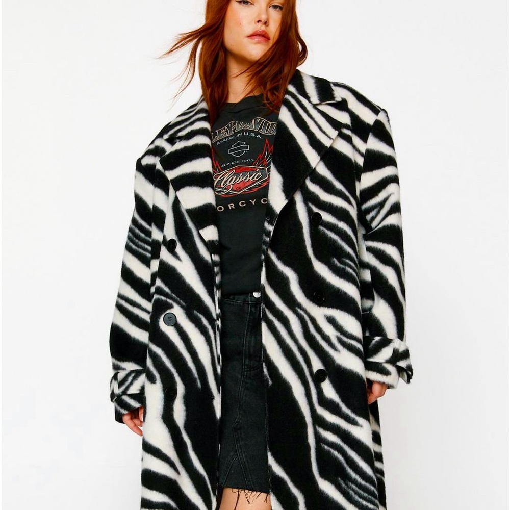 Zebra Print Plus Wool Coat Size 16
